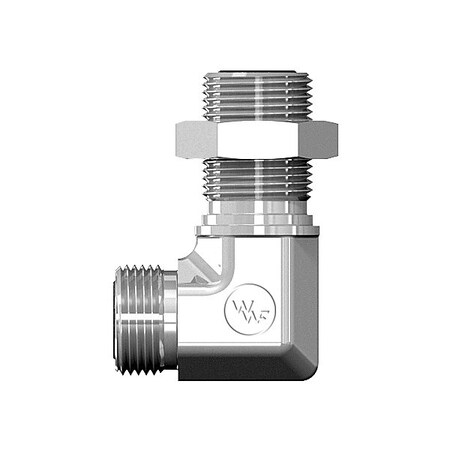 World Wide Fittings Male Flat Face O-Ring Bulkhead to Male Flat Face O-Ring 90 Deg. Union Elbow - With Locknut 4525X04X04LN